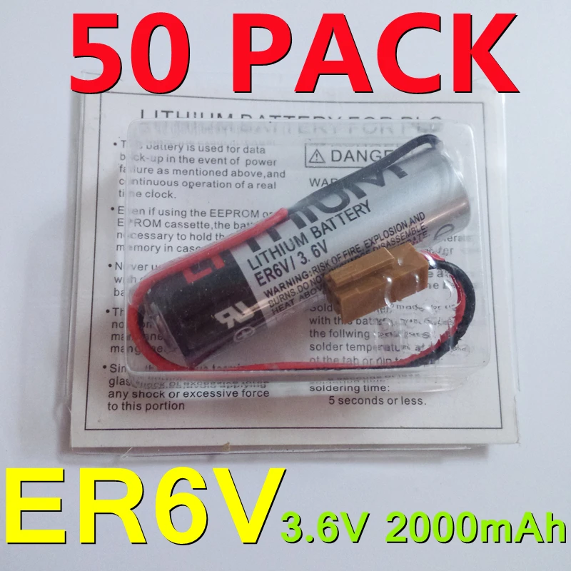 

50 PACK 100% Original New ER6V 3.6V 2000mAh PLC Battery With Brown Plug