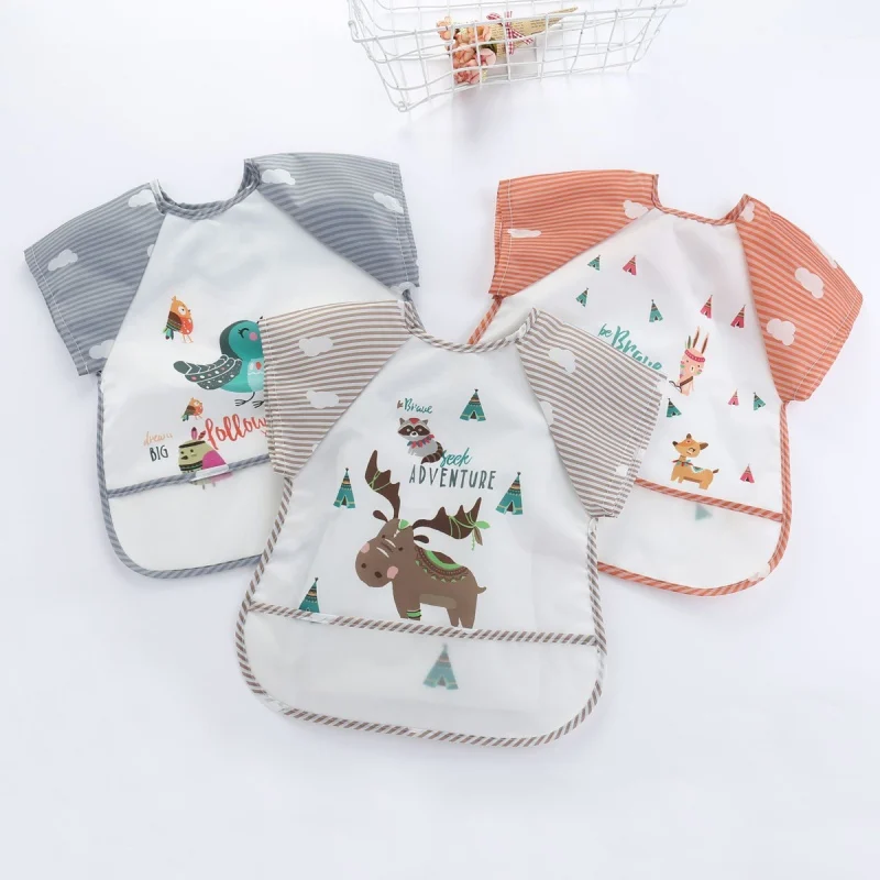 Unisex Infant Toddler Baby Waterproof Short Sleeved Bib Burp Cloths Kids Cartoon Smock Feeding Accessories New Arrival