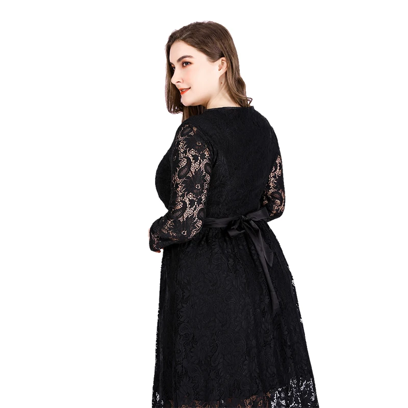 2023 New Spring Women Dress manica lunga donna Dress Lace Black Dress Summer Plus Size Dress o-collo Ladies Fashion Sexy Dresses