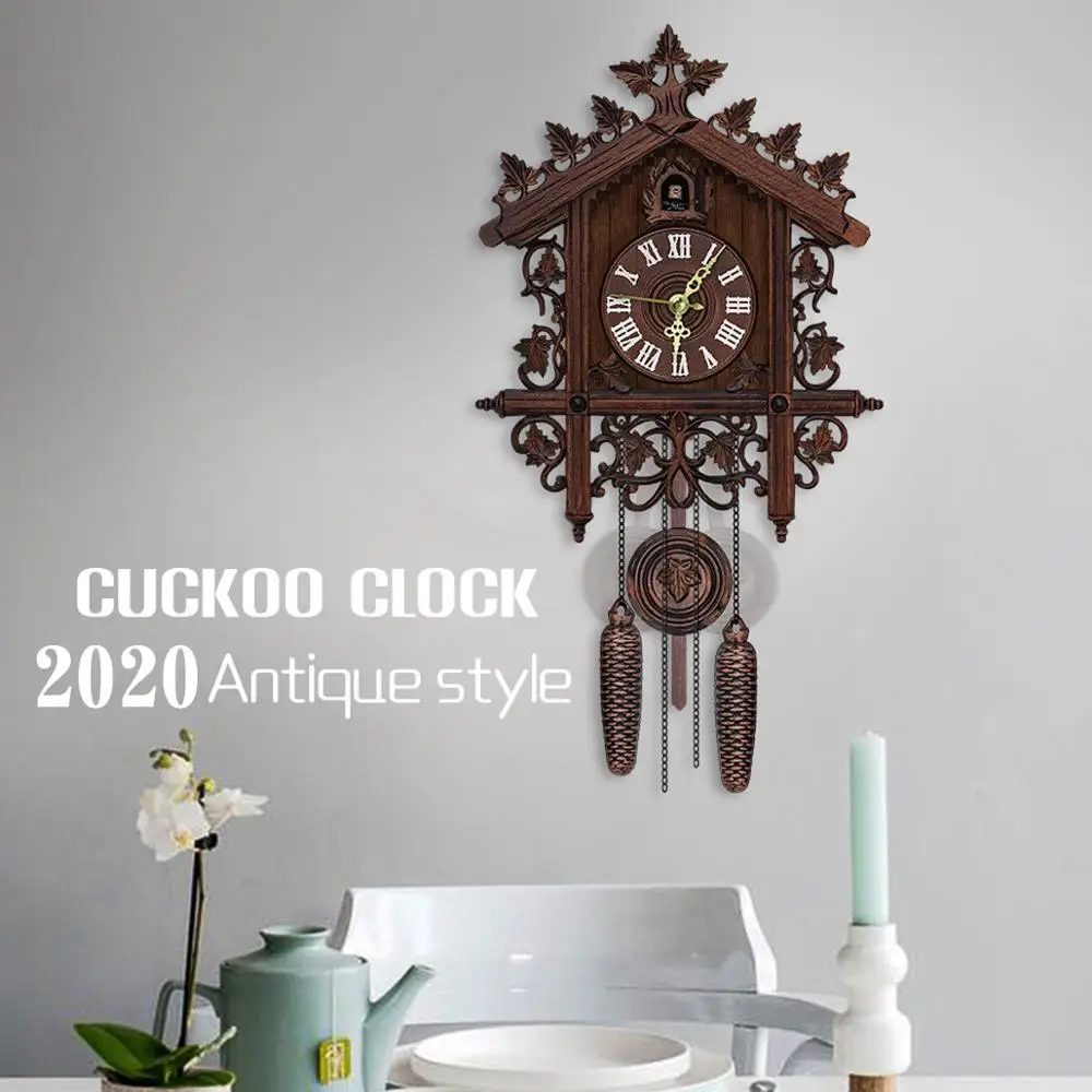 Cuckoo Wall Clock Hanging Handcraft Wall Clock Decoration Art Vintage Bird Swing Wood Cuckoo Clock