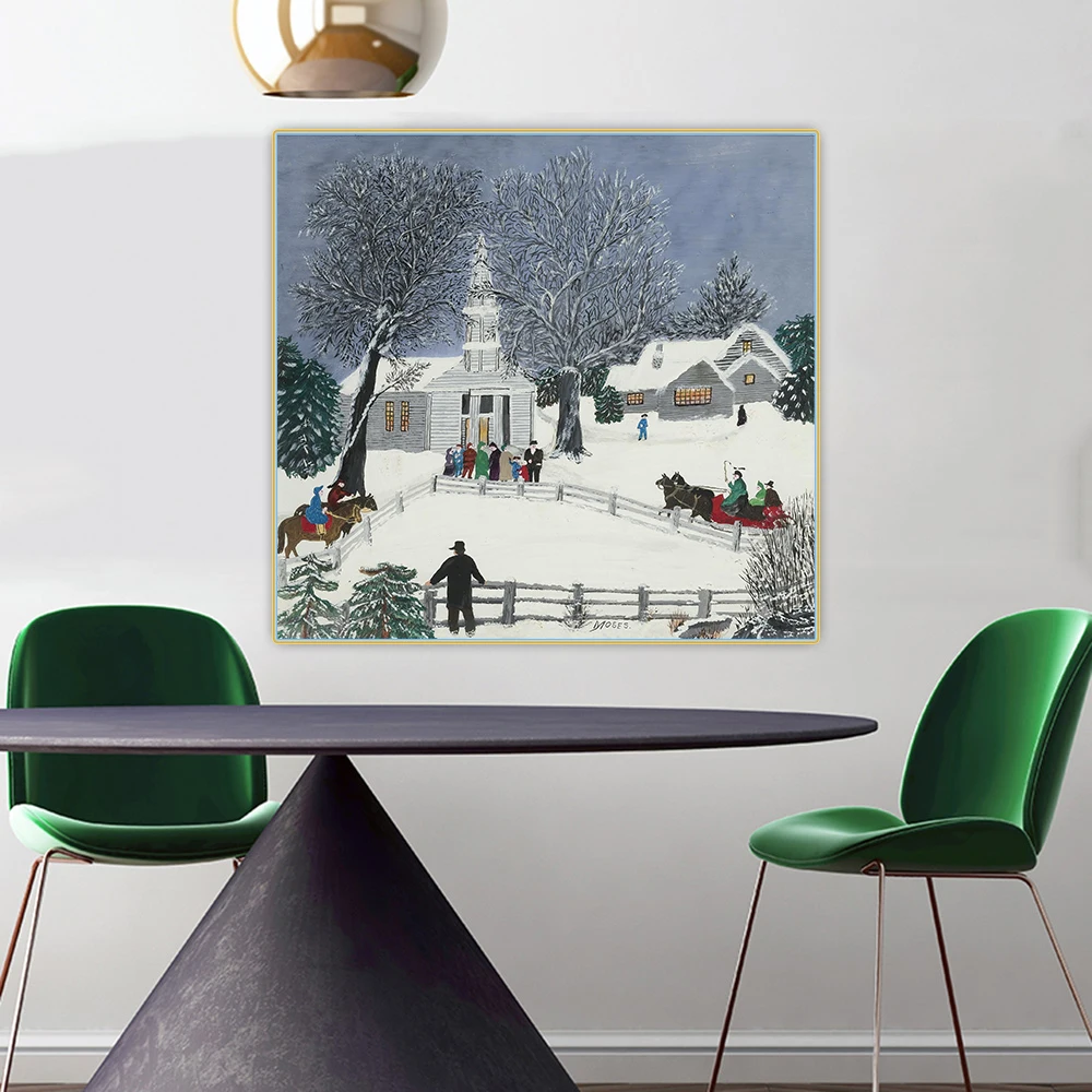 Citon Grandma Moses Anna Mary Robertson《We Are Coming to Church》Canvas Oil Painting Artwork Picture Wall Decor Home Decoration