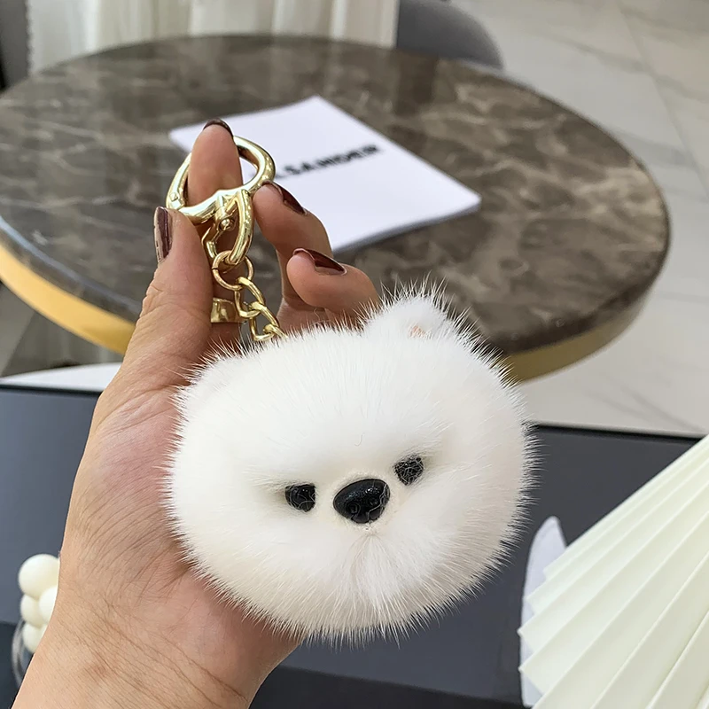 Simulation pomeranian mink fur puppy fur pendant bag pendant fur car keychain plush toy gift