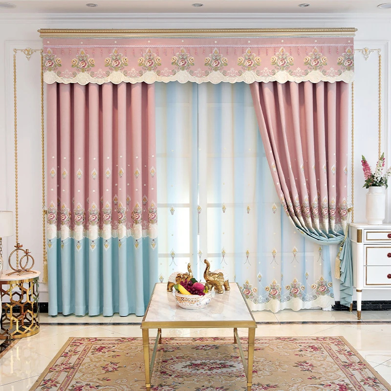 

Modern luxury rose stitching embroidered blackout curtains for high quality and elegant curtains for living room bedroom windows