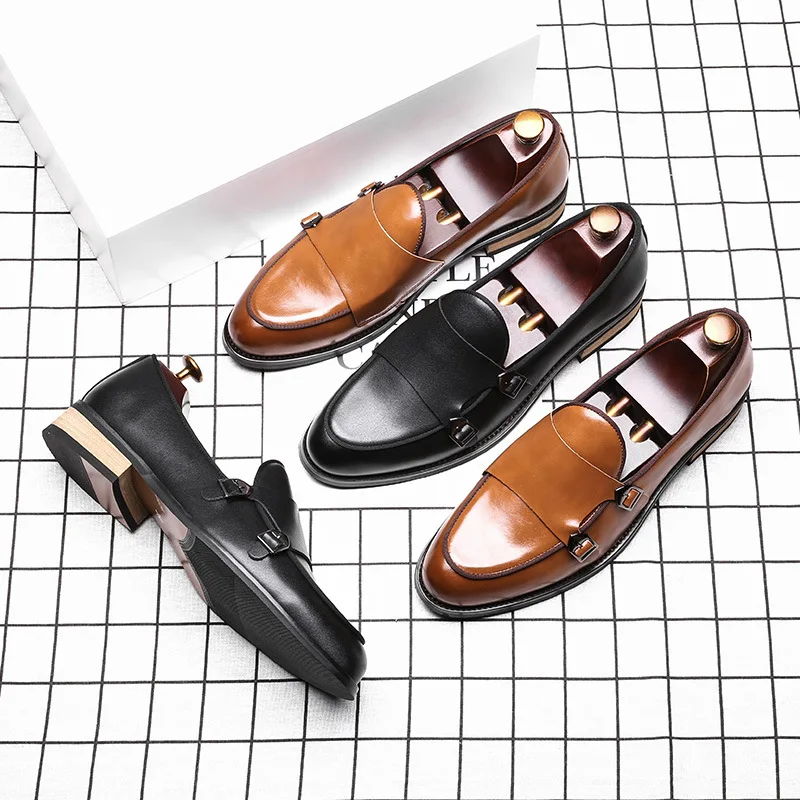 Zero more Fashion Men Loafer New Handmade Retro Double Monk Buckle Straps Casual Shoes Men Moccasins For Men Leather Flat Shoes