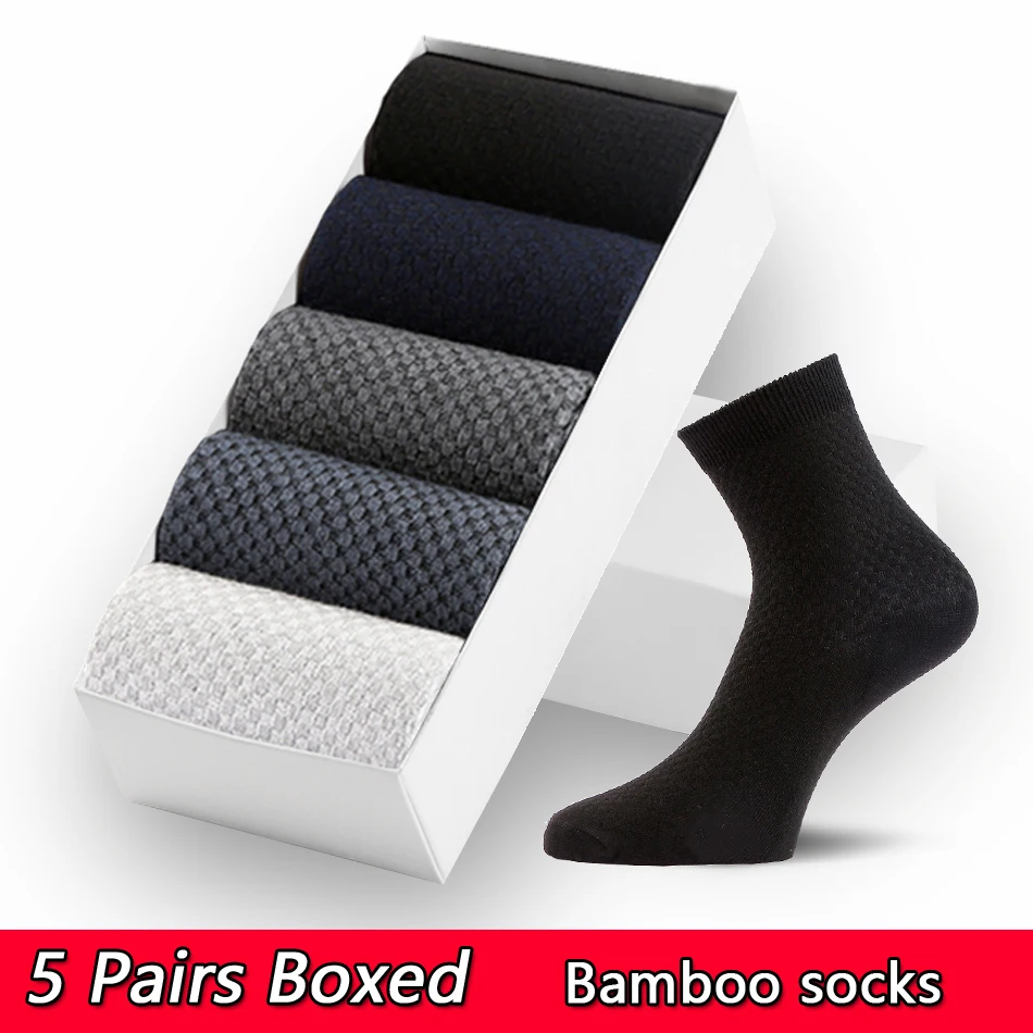 5 Pairs Gift Boxed Bamboo Fiber Socks Men Breathable Compression Long Socks Business Casual Male Large size 38-47