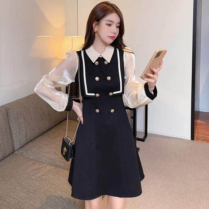 2021 New Autumn Elegant Women's Dress Ladies Double Breasted Long Sleeve College Style Dress Vestidos