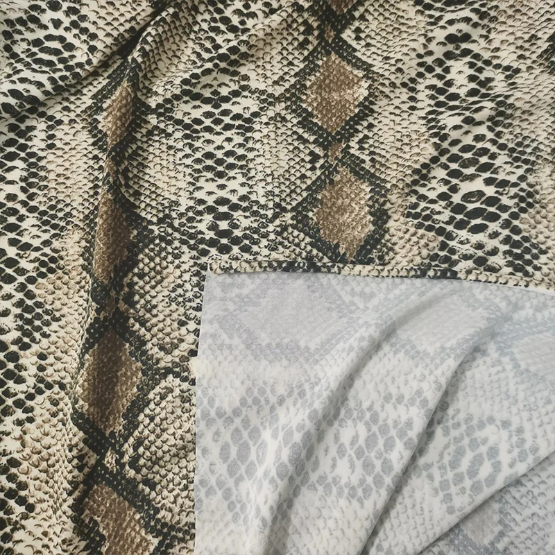 Buon modello di serpente marrone stampa tessuto morbido 4 vie tessuto elasticizzato lavorato a maglia in cotone/Spandex cucito fai da te abito