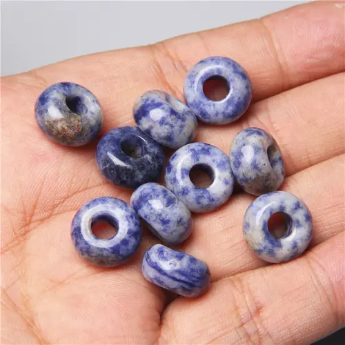 10pcs/Lot 8x14mm 5mm Big Hole Natural Round Jades Jaspe Stone Crystal Spacer Beads Charm Pendant For Jewelry Making Accessories - Image 2