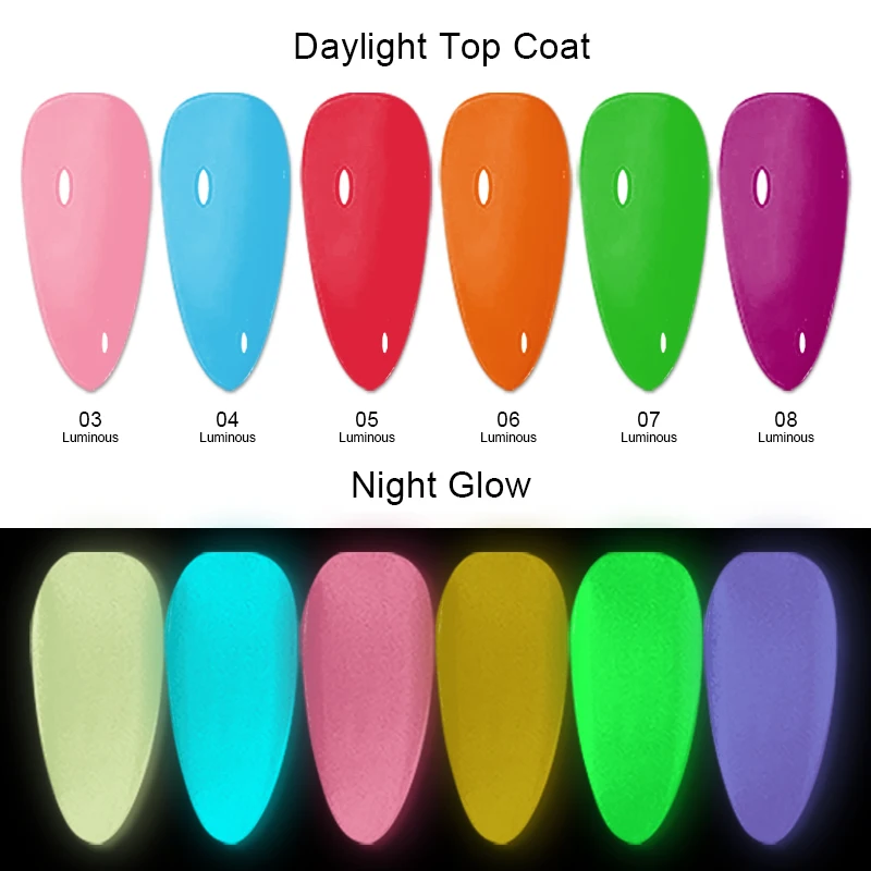 6pcs/set Luminous Nail Gel Glow In Dark Fluorescent Neon UV LED Semi Permanent Soak Off Gel Varnish Lighting In Night Nail Art