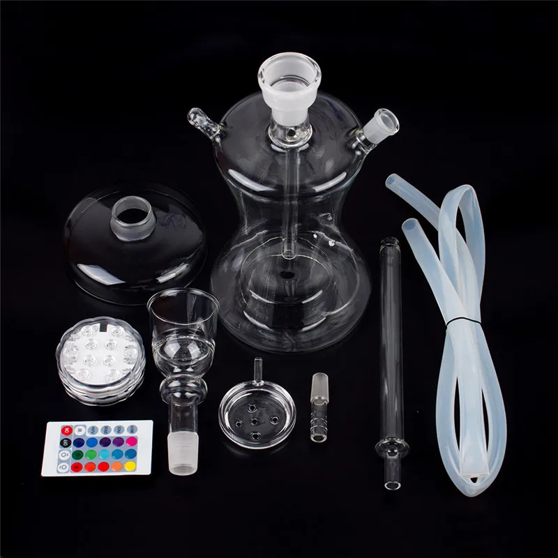 Russian Style Glass Shisha Big Vapor Hookah Box Chicha Narguile Smoking Water Pipe With LED Light Hose Bowl Hookah Accessories