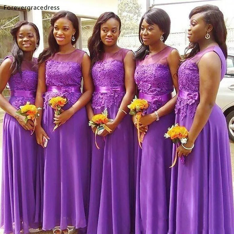 

African Purple Lace Bridesmaid Dresses Chiffon Wedding Girls Guest Maid of Honor Gowns Tailor Made Plus Size Available