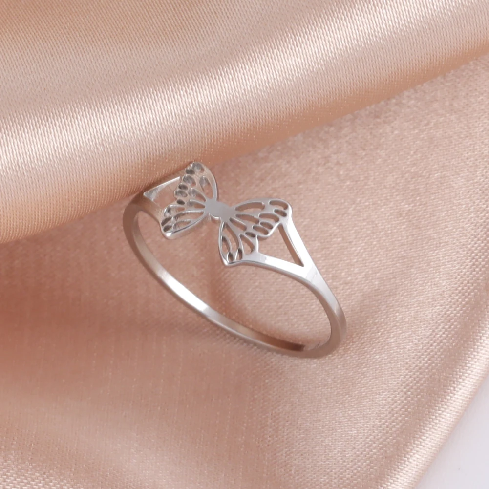 Skyrim Stainless Steel Cutout Butterfly Rings Women Minimalist Ring Female Jewelry Party Birthday Wedding Gifts Wholesale 2024