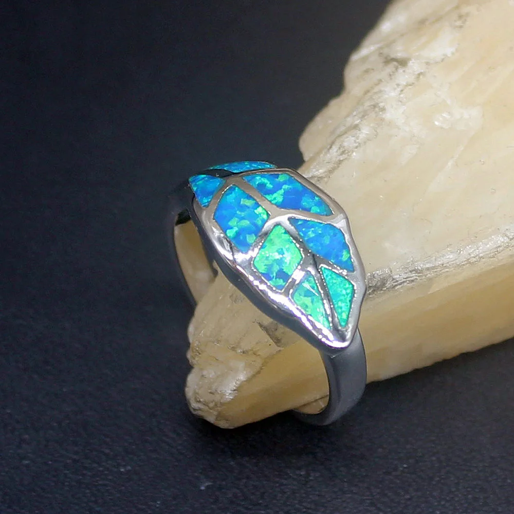 

Hermosa Elegant Blue Opal Gemstone Genuine 925 Silver Band Ring Wedding Engagement Gifts for Women Size 7# 20214260