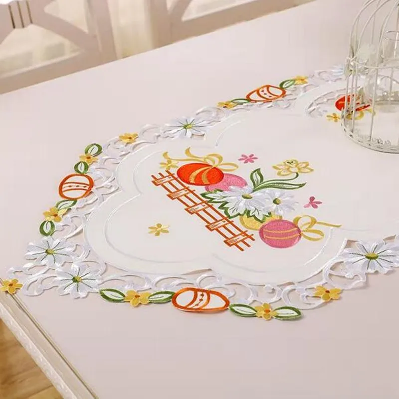 Europe Elegant Easter Egg Art Embroidery Bed Table Runner Flag Cloth Cover Lace Tablecloth Mat Kitchen Party Decor