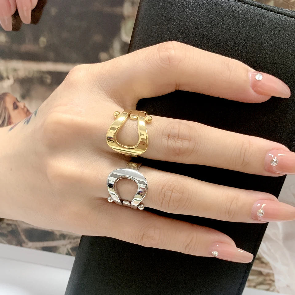 2022 New Minimalist Stainless Steel 18 K Jewelry Temperament Metal Texture Gold Color Party Ring Accessories Anillos Mujer Gift