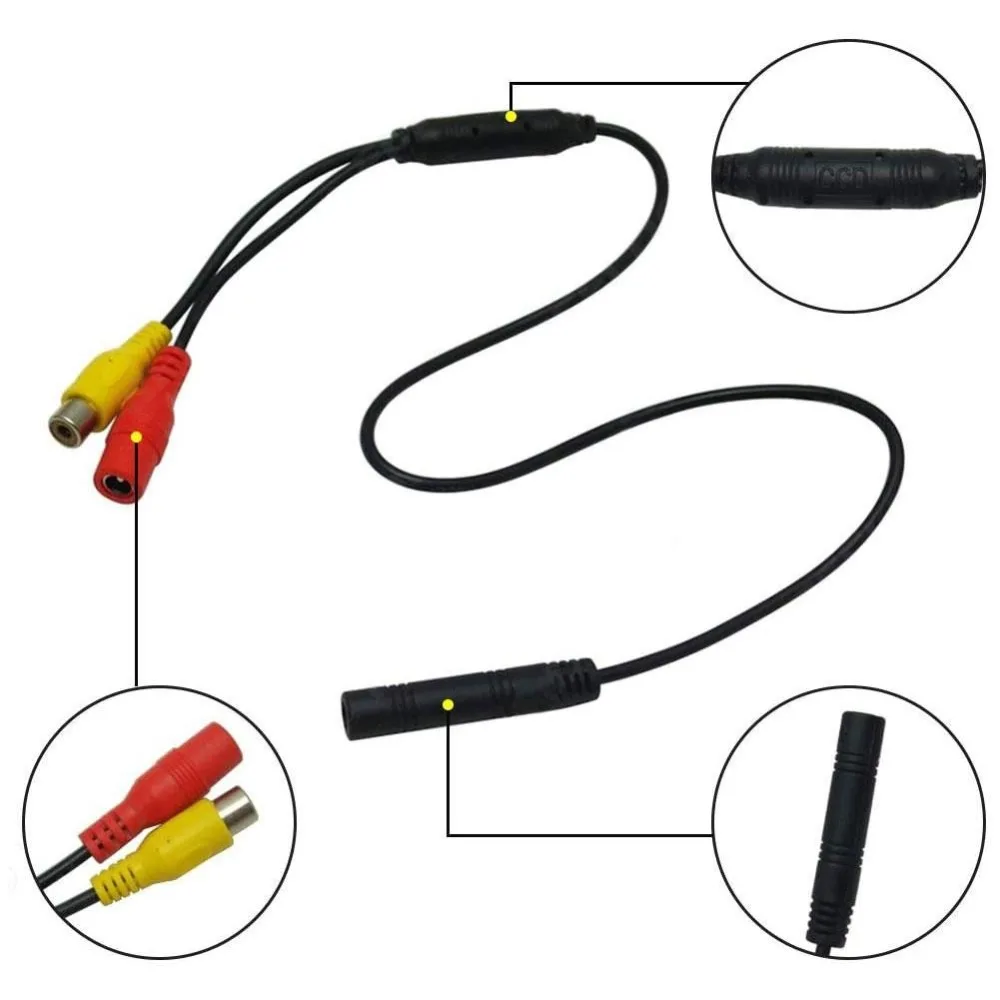 1Pcs Car Reverse Backup Camera 4-Pin Male To Female Connector RCA CVBS Wire Signal Power Adapter Harness