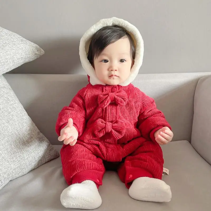 Baby Clothes Winter Romper Warm Flannel Plush Jumpsuit Baby Girl Boys Animal Bear Newborn Pajamas New Year Overalls for Kids