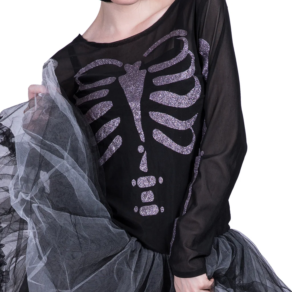 Costume Cosplay d'halloween pour enfants filles, robe de journée pour enfants, déguisement squelette féminin