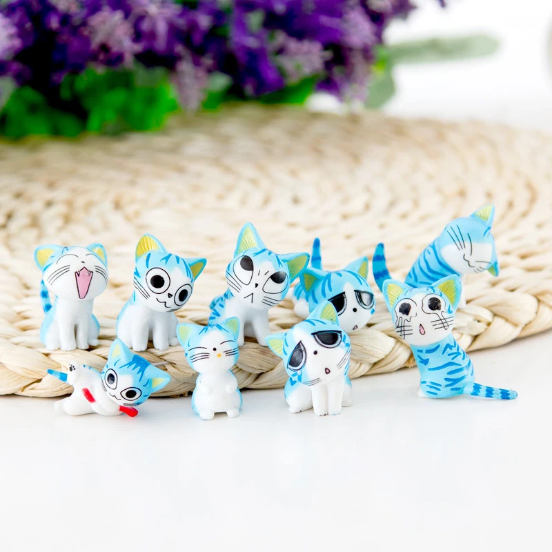 9PCS Set Kawaii Cute Mini Figurine Statue Chi The Cat Garden Decoration Toy 3cm Micro Small Animals Toy