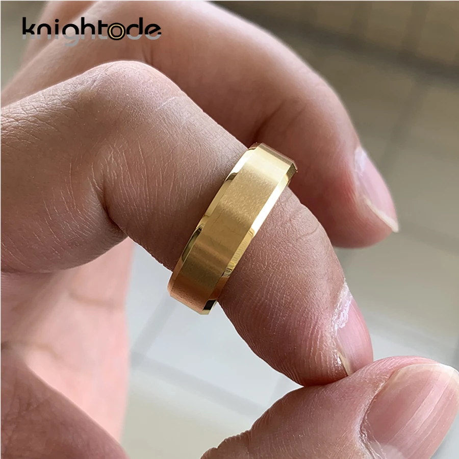 6mm 8mm Gold Color Tungsten Carbide Engagement Rings for Men Women Wedding Bands Beveled Edges Matted Finish Comfort Fit