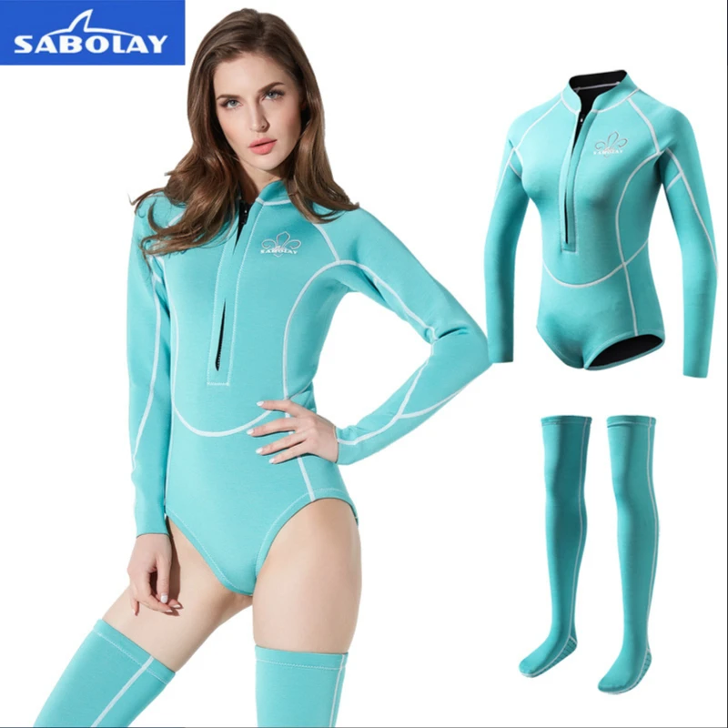 

2MM Neoprene Diving Suit Women Profession Long Rash Guard With Long Socks Snorkel Rashguard Female Swimming Surfing Wetsuit