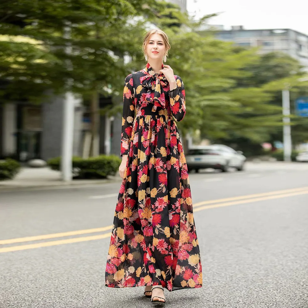 

black chiffon print red floral Dresses Women 2021 Summer Long Casual Sexy Office Work Daily elegant Dress Plus Size Slim