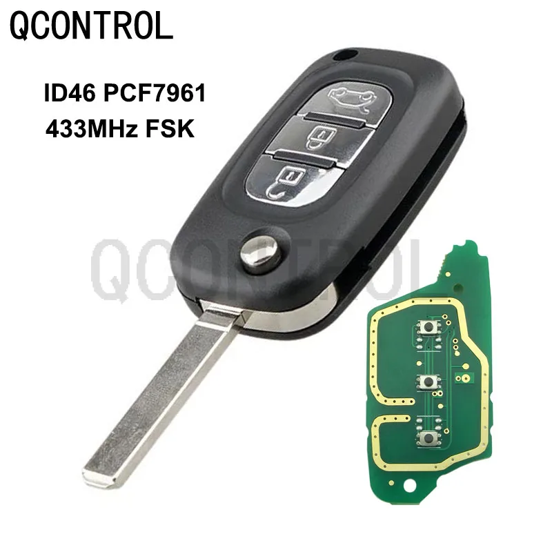 QCONTROL 3 Buttons  Remote Car Key Fob For Renault Fluence Megane III Auto Accessories Replacement 433MHz PCF7961A Chip Filp