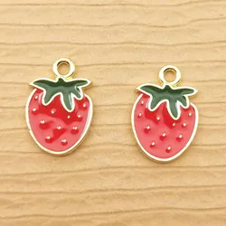 10pcs Strawberry Charm for Jewelry Making Enamel Earring Pendant Necklace Bracelet Accessories Diy Craft Supplies Alloy Metal