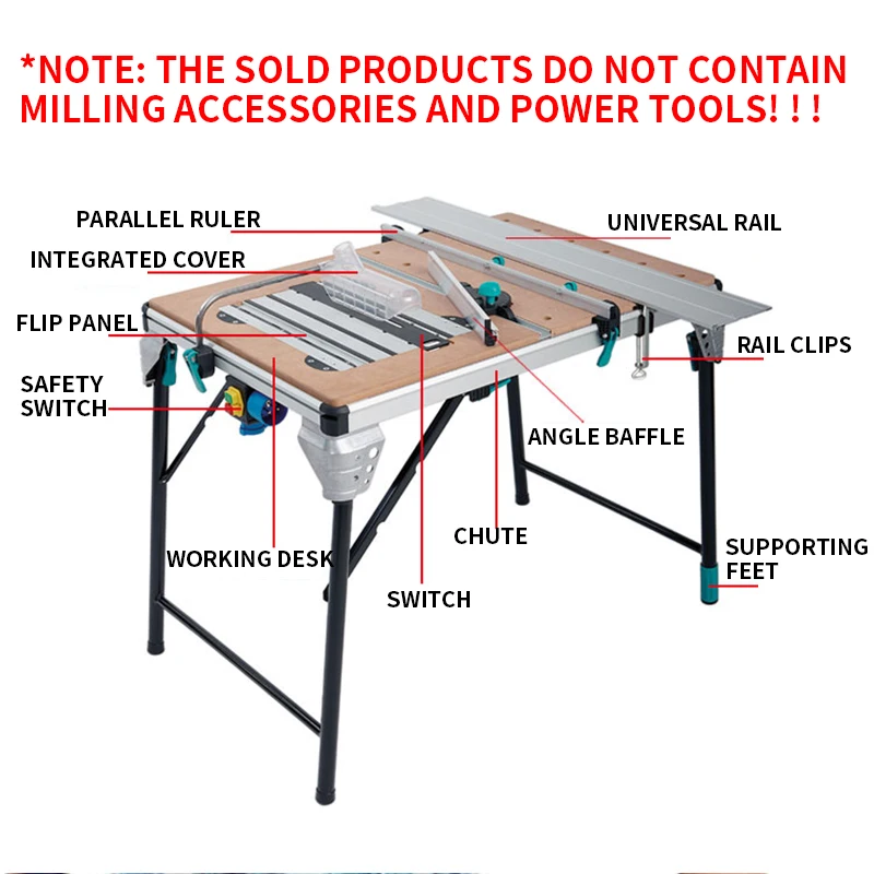 Multi-purpose heavy-duty folding woodworking work table Model 2500 worktable can be installed with milling accessories