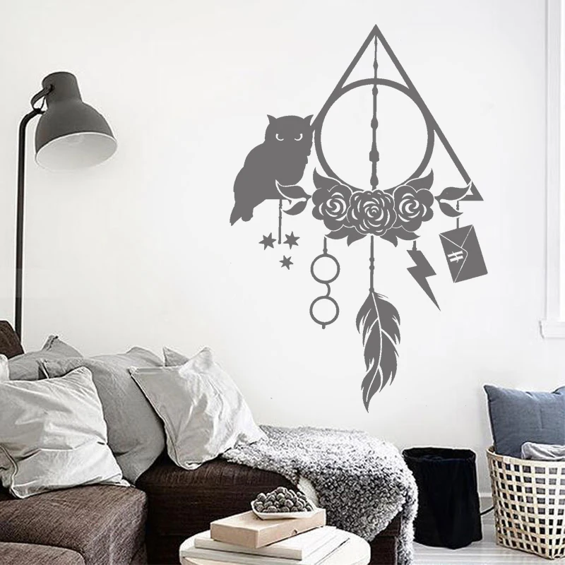 Sowa Pióro Łapacz snów Naklejka ścienna Transfer Nursery Bedroom Vinyl Sticker Potter Home Decoration E29