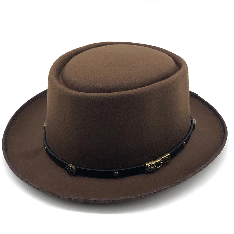 Simple Wool Men Pork Pie Hat For Dad Black Fedora Hat For Gentleman Flat Bowler Porkpie Top Jazz Hat