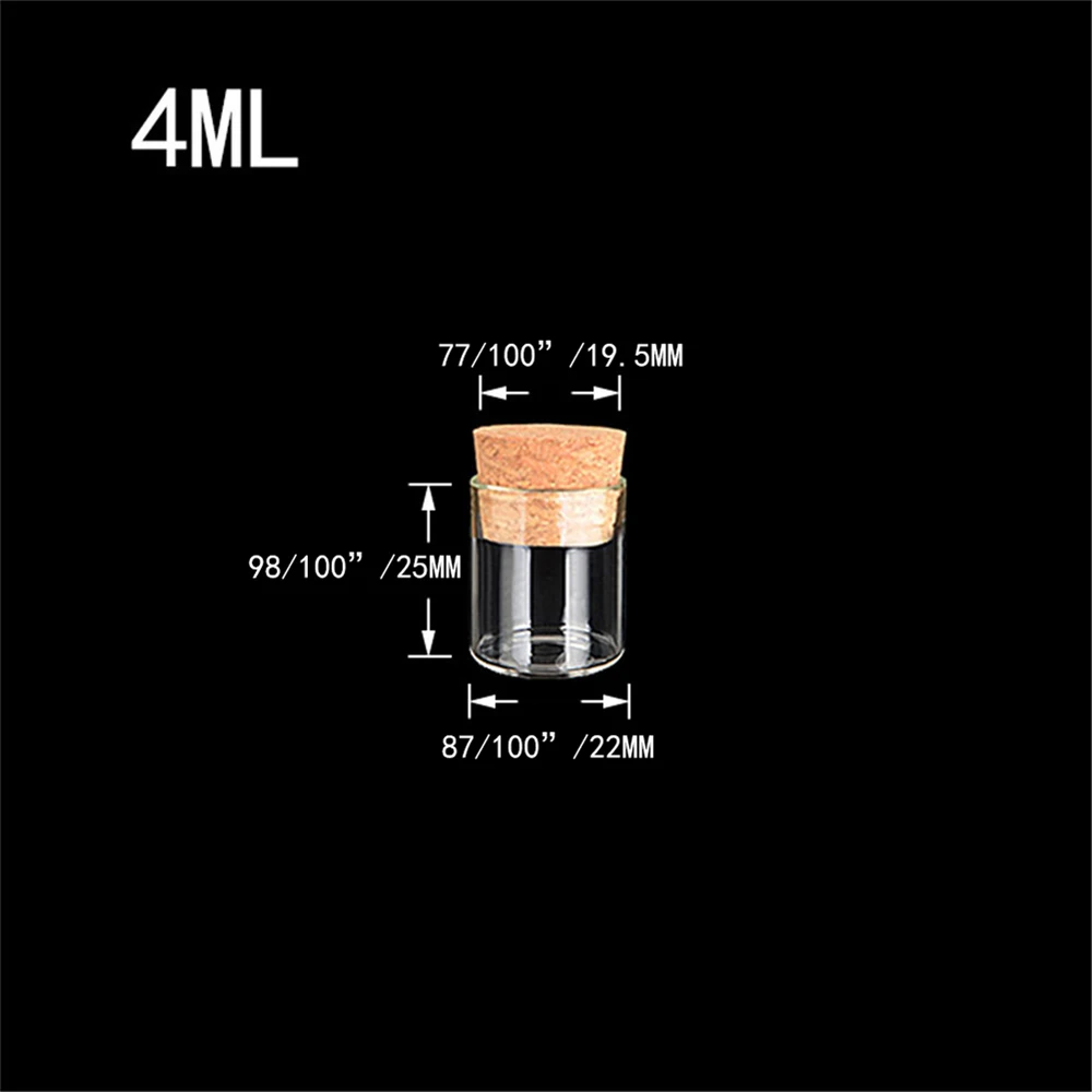 22*25mm 4ml Small Glass Vials Jars Test Tube With Cork Stopper Empty Glass Transparent Clear Bottles 100pcs/lot