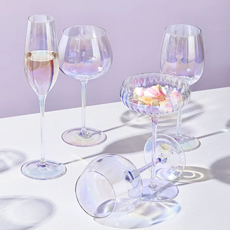 European Style Rainbow Goblet Crystal Red Wine Glass Wedding Cocktail Glasses Champagne Sparkling Wine Glass Home Bar Utensils