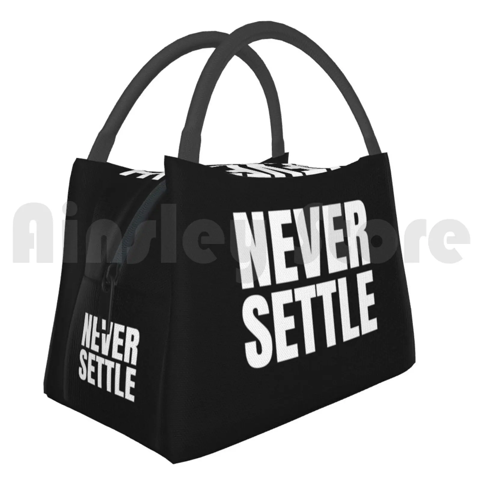 Portable Insulation Bag Never Settle Motivation Self Care Goals Dark Black White Text Simple Never Settle