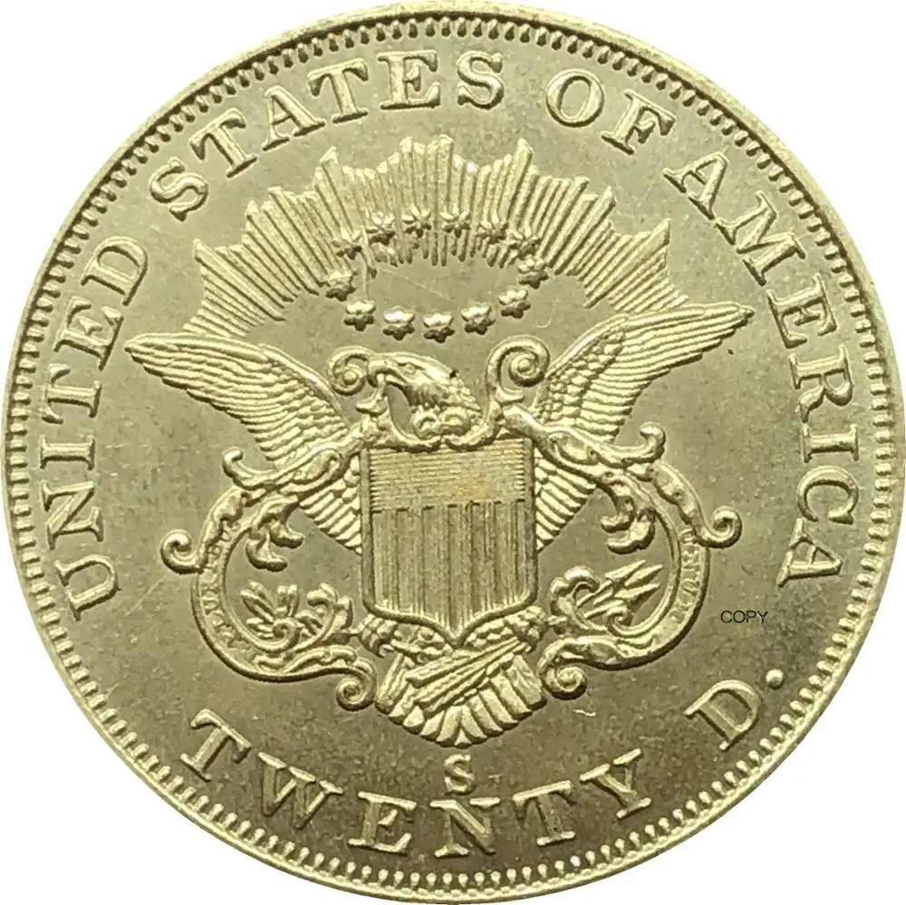 US No Motto Double Eagle 1854 S 1855 S 1856 S 1857 S 1858 S 1859 S 1860 S 1861 S 1862 S 1863 S 1864 S 1865 1866 20$ Dollars Coin