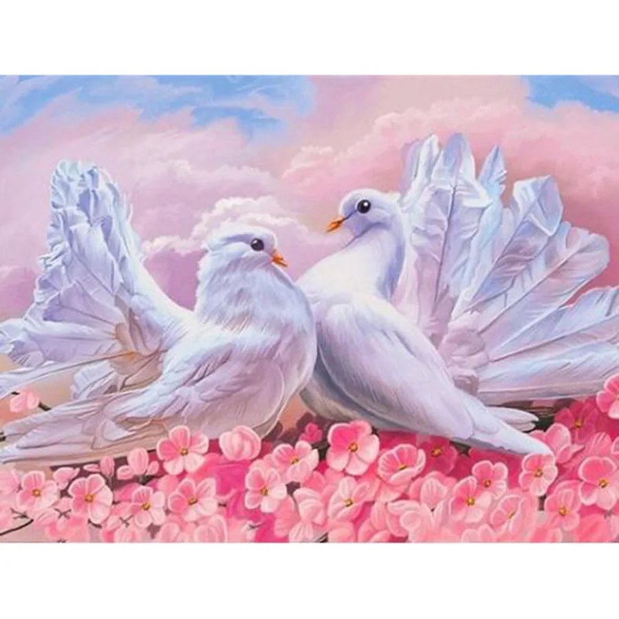 DIY 5D New Diamond Painting Flower Two Pigeon Couple  Square Diamond Embroidery Picture Of Rhinestone Mosaic Decoration Home