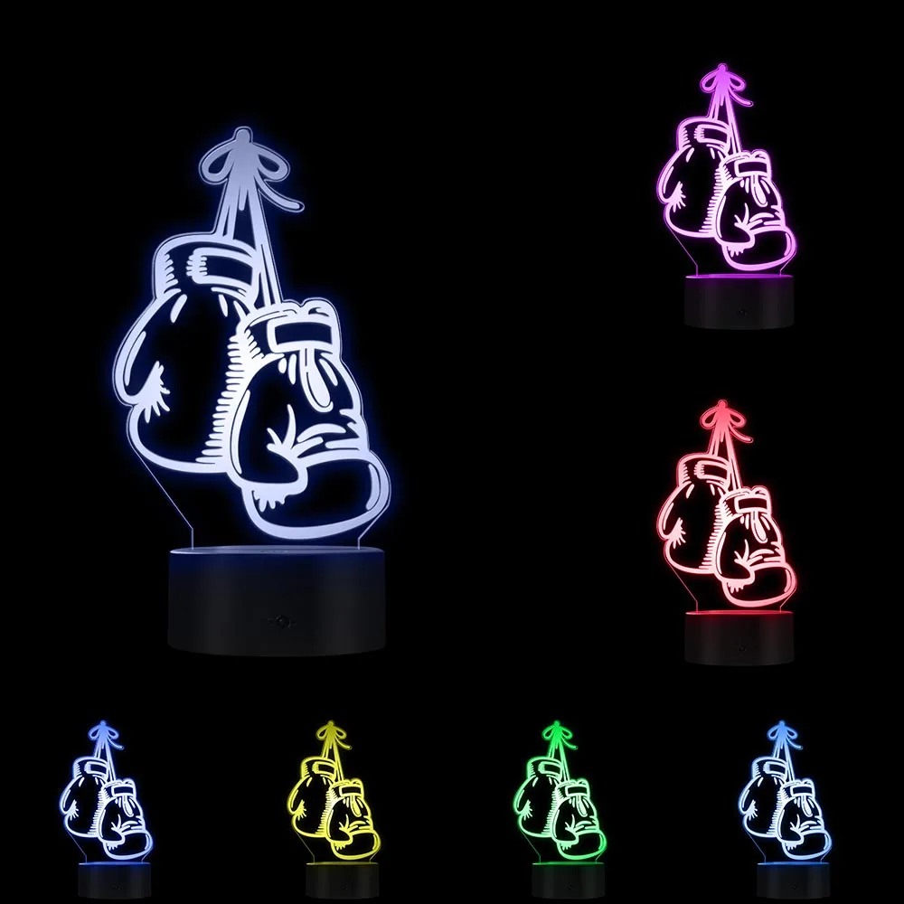 Boxing Gloves Novelty Table Night Light LED Desk Night Lamp Touch Control Engraved Gift 7 Color Change Boxing GYM Decoration