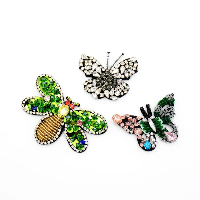 AHYONNIEX 1pcs Colorful Butterfly beads rhinestones patches sew on beading applique clothes shoes bags decoration patch DIY