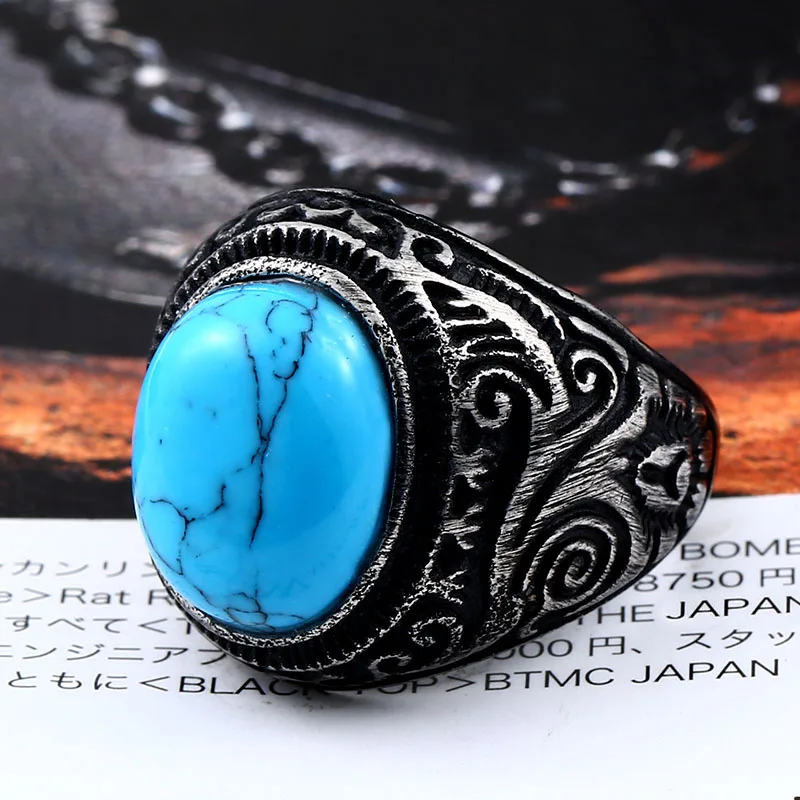 BEIER New Natural Oval Opal Green Stone Ring Stainless Steel Vintage Nobel Palace Product  For Woman Man Europe Jewelry BR8-186