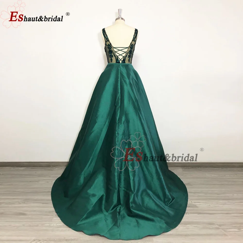 Vestido de noche elegante para mujer, sirena con lentejuelas y tren desmontable, cuello en V, vestidos formales para fiesta de graduación y boda, personalizados, 2024