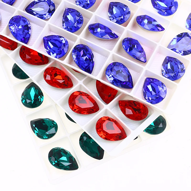 

Glitter Crystal Teardrop Rhinestone Pointback Fancy Stone Drop Strass Diamond for Nailart Decorations Glass Gems Applique