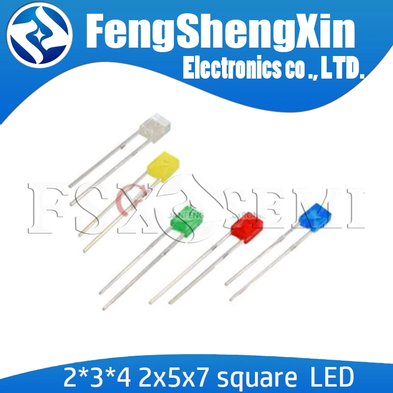 100PCS 2*3*4mm 2*5*7mm Square DIP LED 2x5x7  2x3x4 Red Yellow Green Blue high bright quality bead light emitting diode