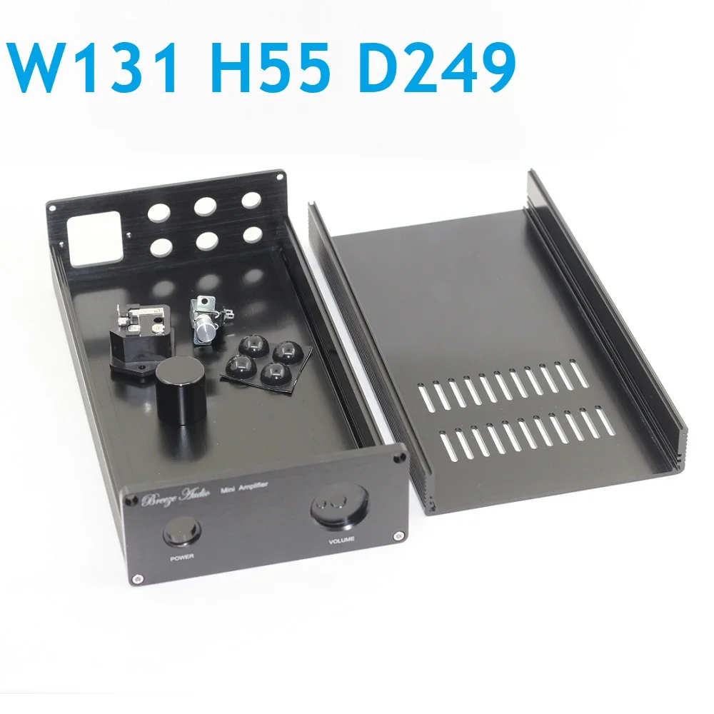 W131 H55 D249 Black Preamp Box Hifi Audio Enclosure Aluminum Power Amplifier Supply Case DIY Amp Headphone Chassis DAC Cabinet