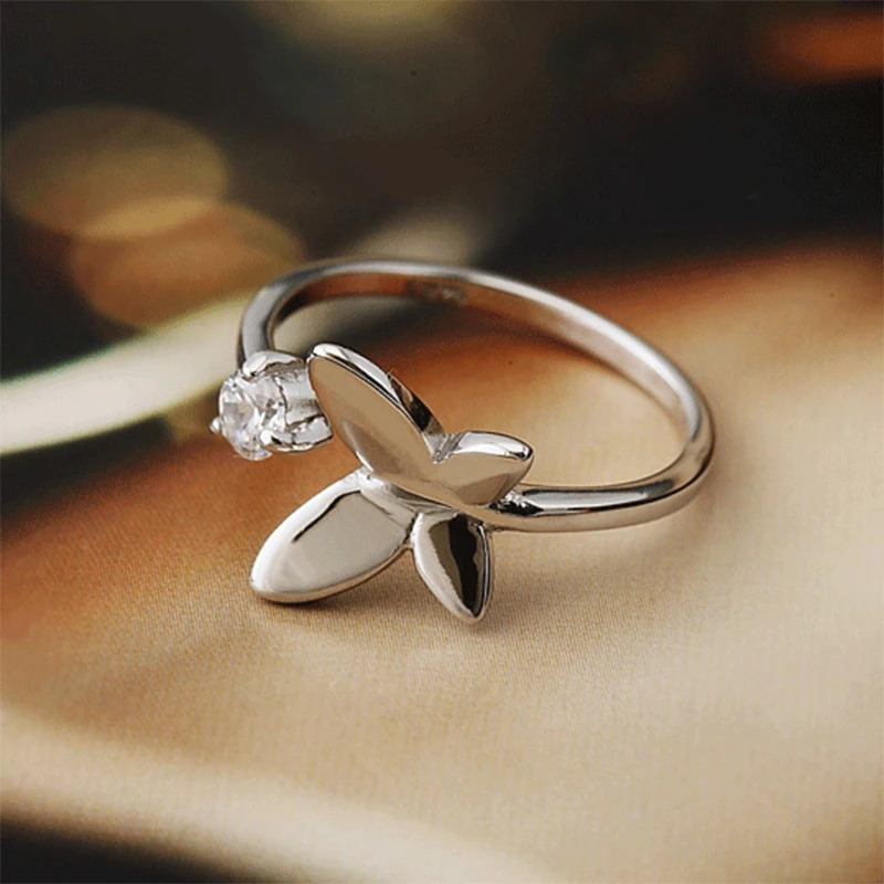 Girl's Lovely Romantic Heart And Wing Finger Rings Simple Butterfly Zircon Opening Ring Band Cute Charming Ring Jewelry Gifts