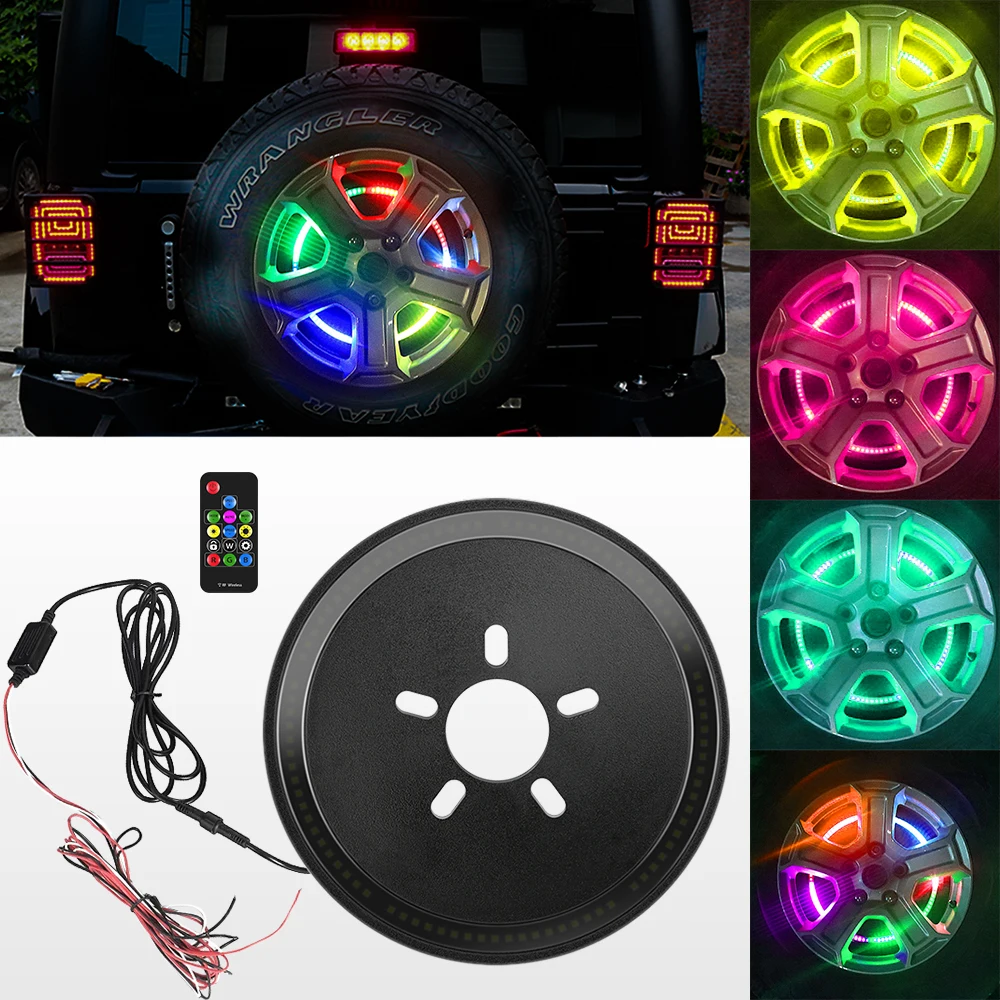 For Jeep Wrangler JK JKU 2007-2018 YJ TJ LJ RGB Black Spare Tire Wheel Accessory Brake Light LED Ring 3rd Third Brake Light