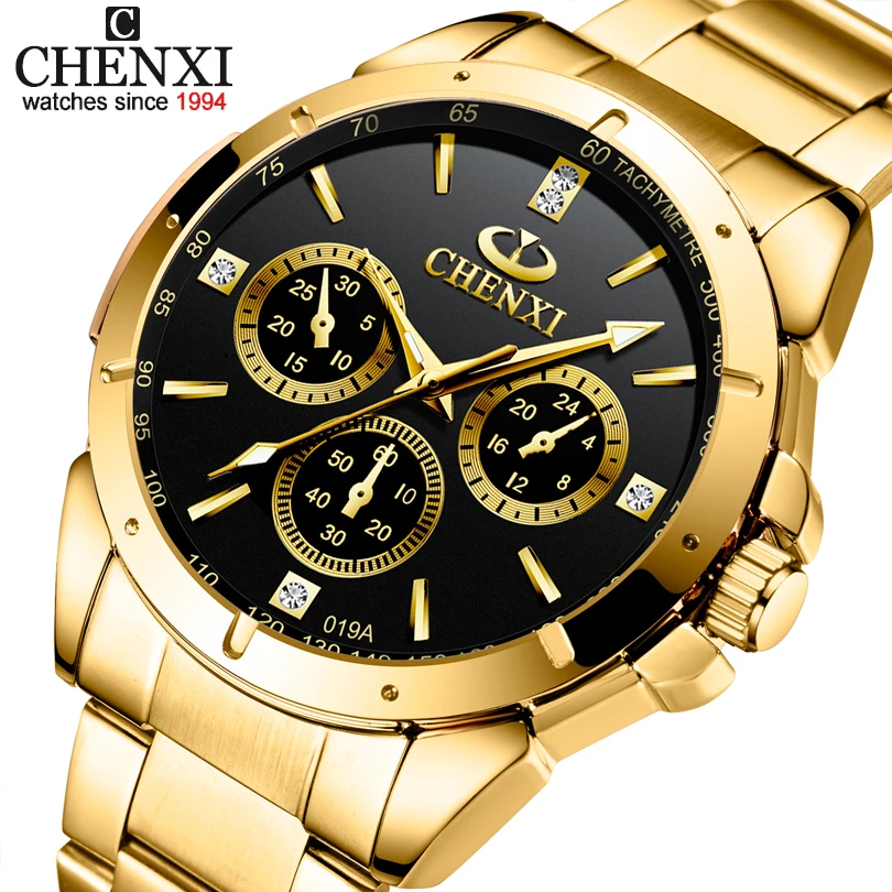 CHENXI Top Luxury Brand Lovers Quartz Watch Golden Stainless Steel WristWatches for Men Women Analog Sports waterproof Watches