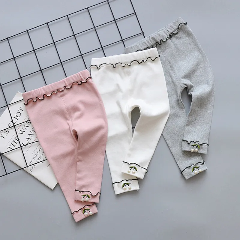 2024 New Arrival Girls Leggings Cotton Cute Pearls Toddler Kids Pencil Pants Elastic Soft Children Trousers Baby Girls Leggings