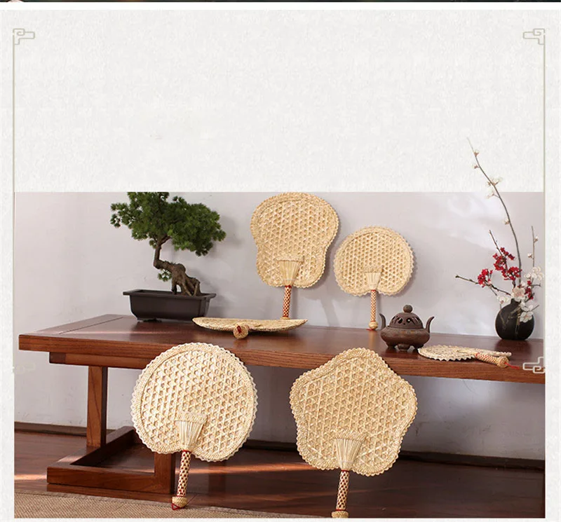 

Handmade Woven Wheat Straw Weaving With Hand-cranked Big Fan Old Man Summer Natural Hand Fan Craft Fan Wedding Home Deco