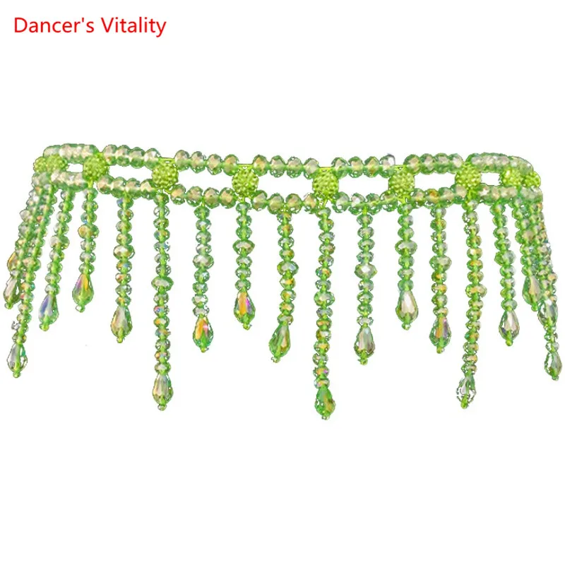 Belly Dance Belt Crystal Beads Waist Chain Practice Clothes Female Manual Beaded Tassel Hip Scarf Performance Accessories