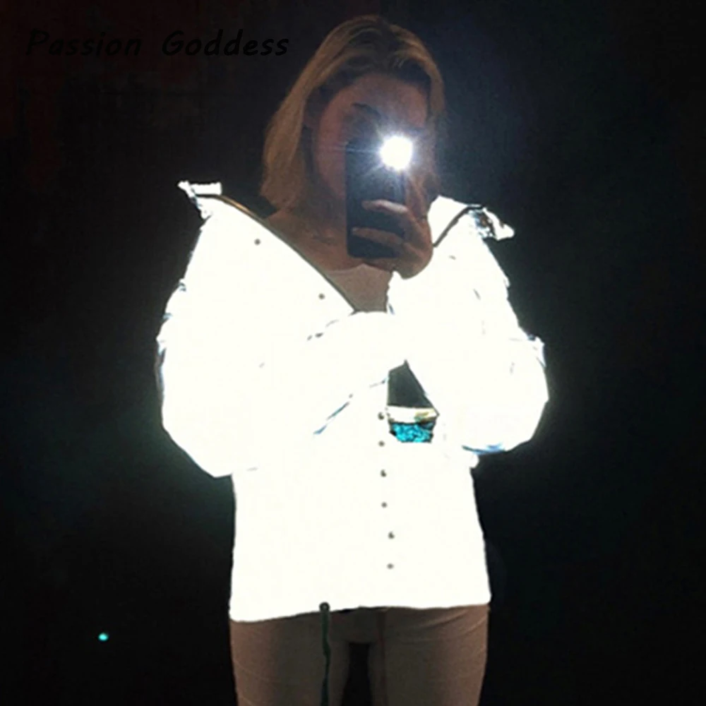 Parkas largas reflectantes para Mujer, abrigos gruesos de gran tamaño, chaqueta con capucha brillante, Chaquetas de Invierno